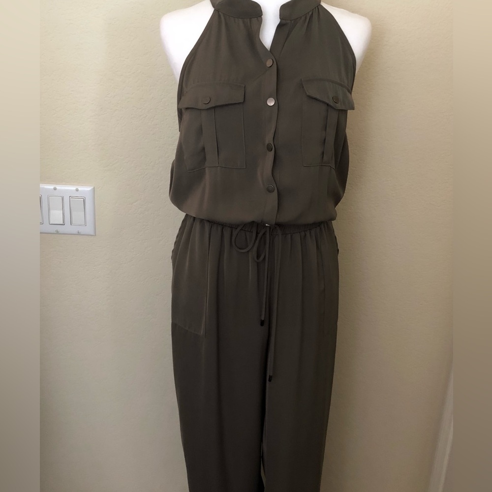 William B.  Olive High Neck Halter Jumpsuit Perfect Athleisure Outfit